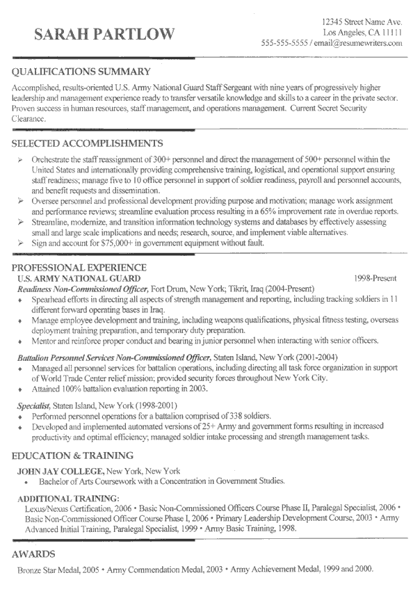 Sample army resumix resume
