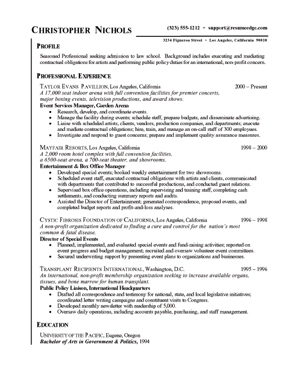 Law School Admissions Resume | Free Sample Resumes